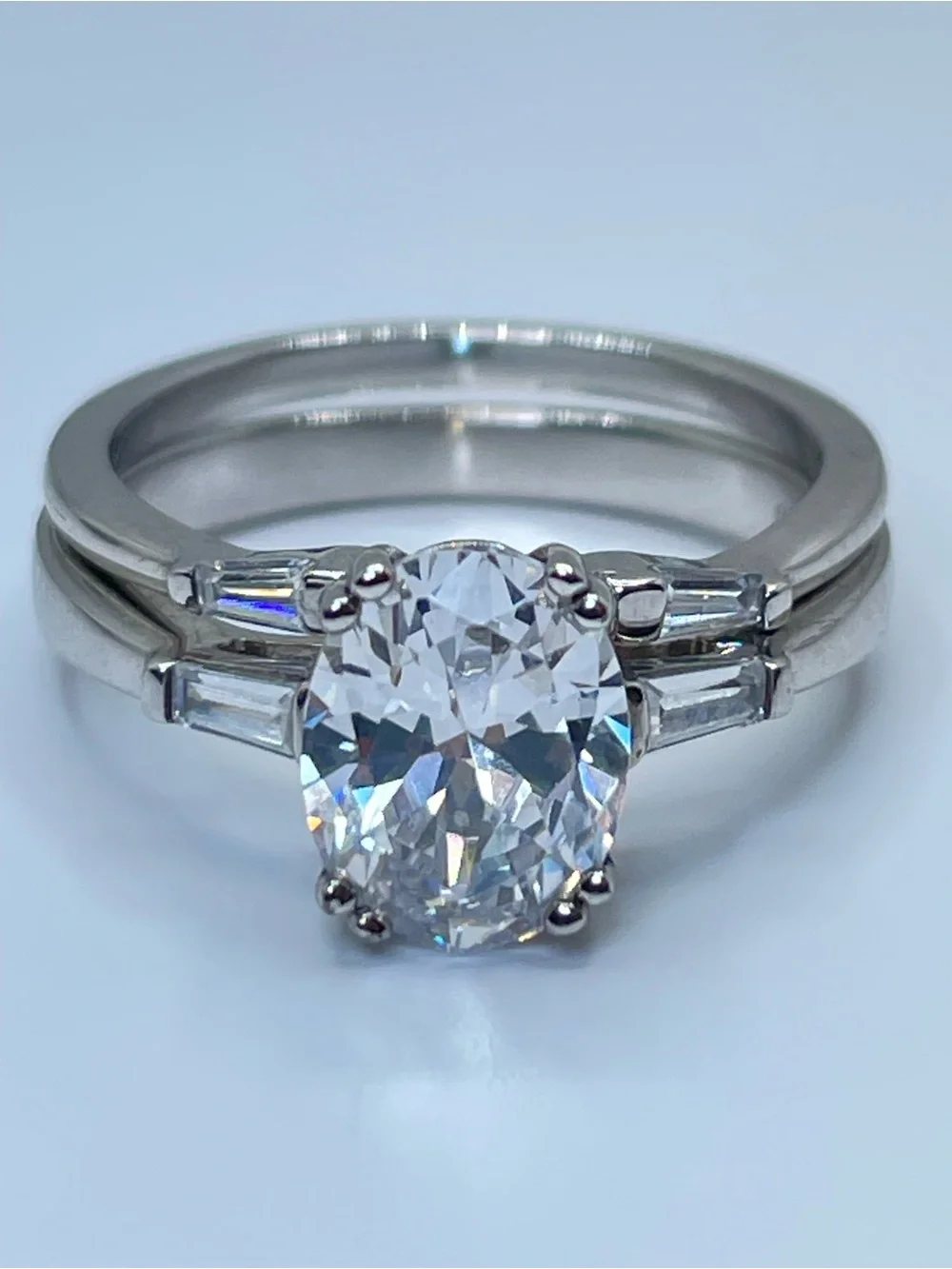 Sterling Silver CZ Double Band Engagement Style Ring Size 7 New